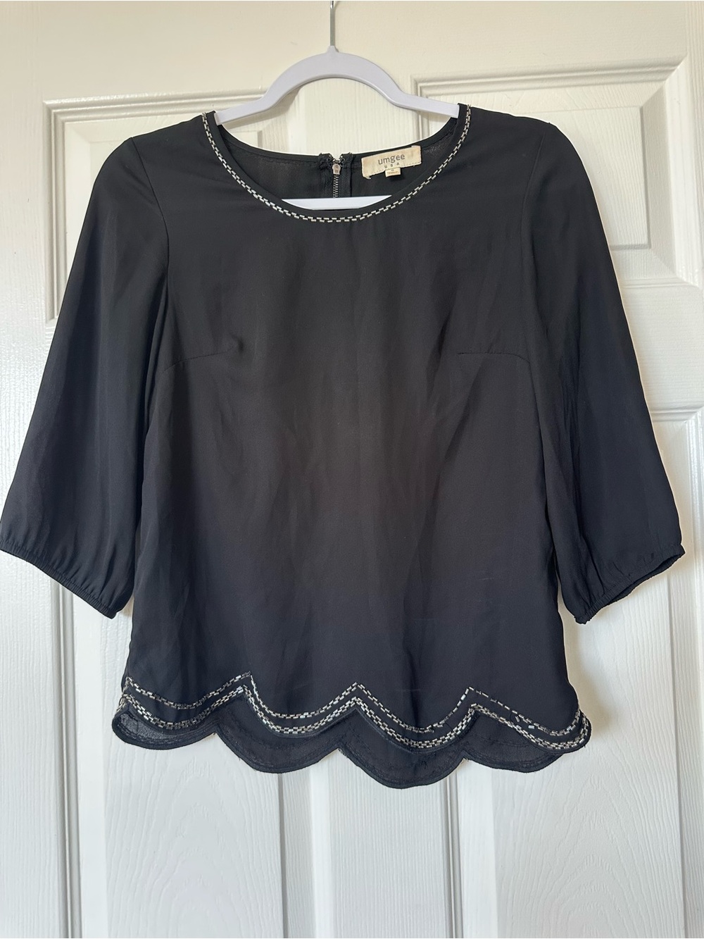 Umgee Scallop Hem Beaded Half Sleeve Top Blouse